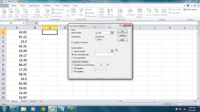 Statistics - Excel 2010 - Descriptive Statistics