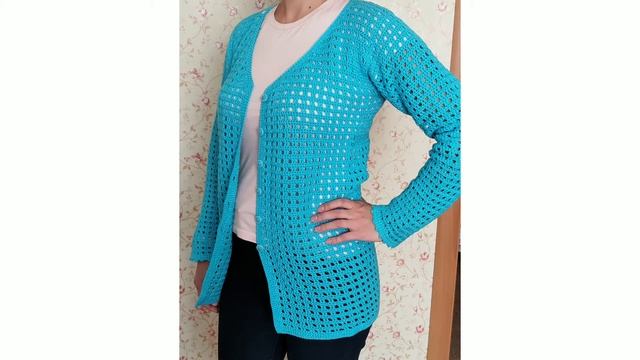 Бирюзовый жакет крючком   Crochet turquoise jacket