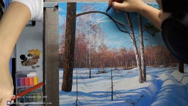 How To Paint Winter. Acrylic Painting | Пишем зимний пейзаж. Живопись акрилом.