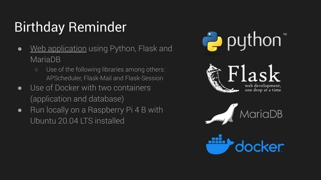 Birthday Reminder: Web application written in Python with Flask