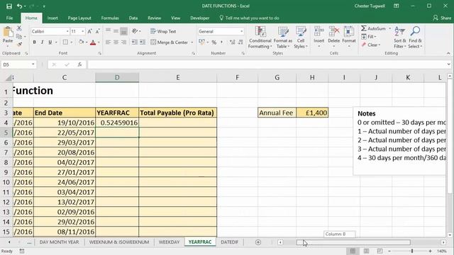 Use Excel's YEARFRAC Function for Pro-Rata Calculations