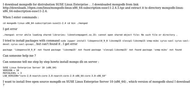 DevOps & SysAdmins: How to install mongodb on SUSE Linux Enterprise Server 10 (x86_64)?