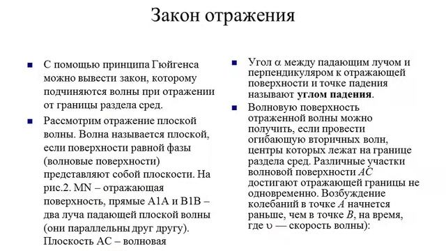 Принцип Гюйгенса. Закон отражения света