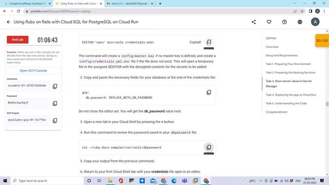 Using Ruby on Rails with Cloud SQL for PostgreSQL on Cloud Run #googlecloudfacilitator #qwiklabs
