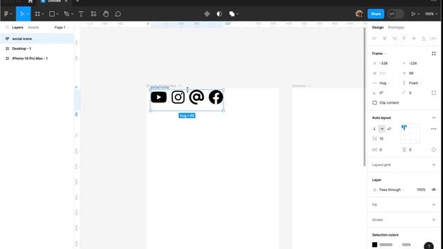 Using Auto Layout for a social media icons menu – Figma v 116