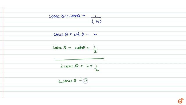 If `cosec Theta- Cot Theta=1/2, 0  Lt Theta  Lt Pi/2` Then `cos Theta=` `a.5/3, B. 3/5, C.-3/5