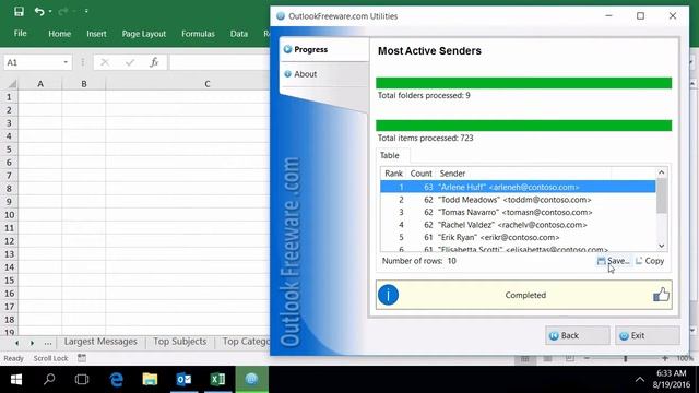 Report on Most Active Outlook Senders