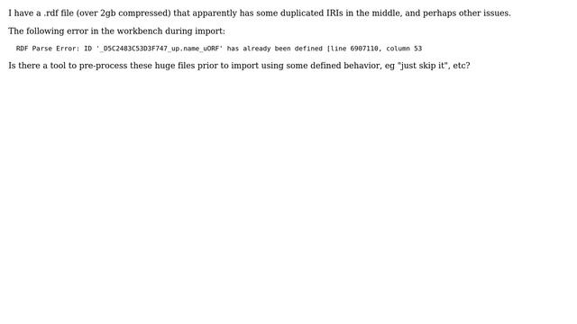 Tool to pre-process .rdf for GraphDB workbench import?