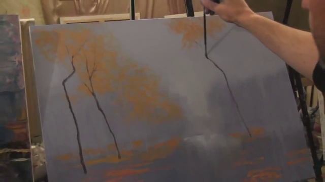 Осень, туман  Видео урок живописи маслом Игорь Сахаров