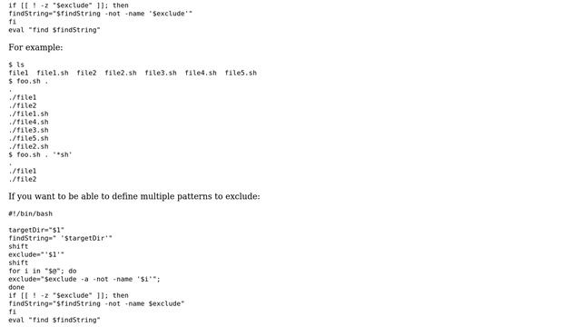 Unix & Linux: How to exclude files/directories from find using program argument in bash?