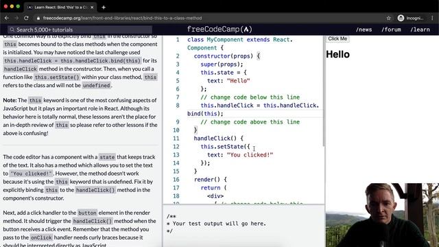 Bind this to a Class Method - React - Free Code Camp