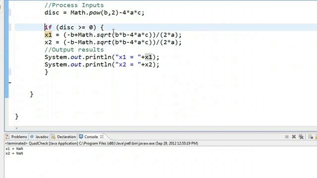Java - Math Example Quadratic Formula 2