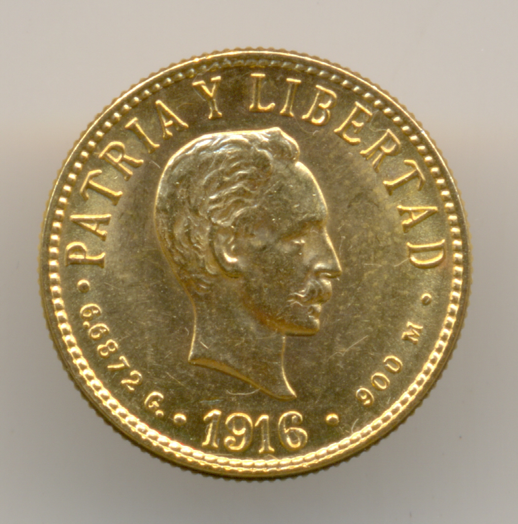 Нумизматика. Золотая монета. Куба, 4 песо 1916 г.