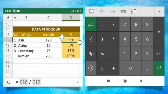 Cara menghitung persen di excel Android