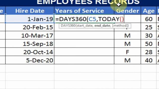HR Calculation to Get Years of Service From Employee's Joining Date