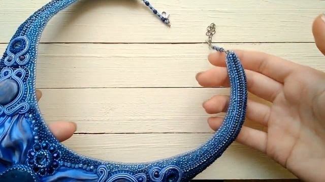 Колье из сутажа шибори бисера Сваровски Сияние ночи синее NataliaLuzik