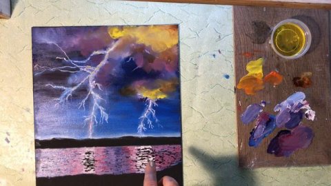 2) Пейзаж «Молния» нарисовать масляными красками
