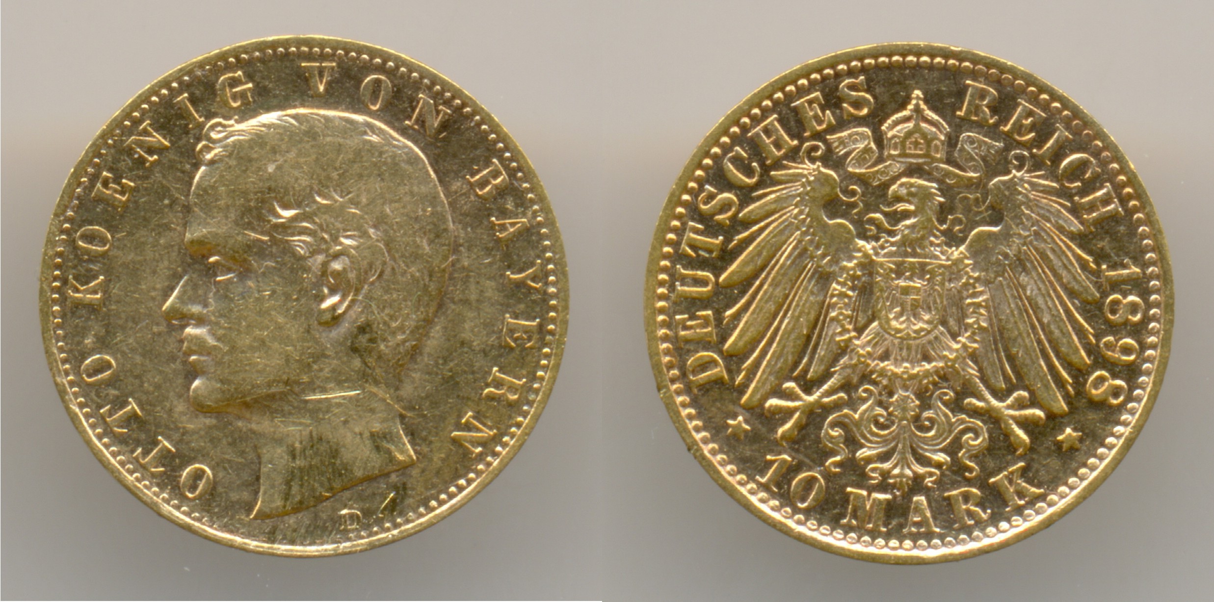 Нумизматика. Золотая монета. Германия, Бавария, 10 марок 1898 года.