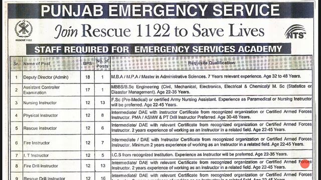 Rescue 1122 Punjab jobs 2019|Rescue 1122-Apply online