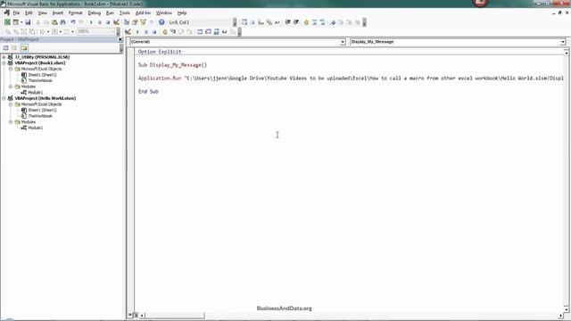 How to call a Macro from another Excel workbook | MS Excel VBA Tutorial