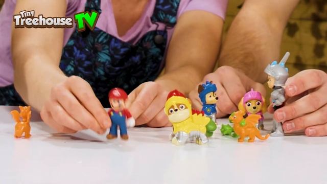 PAW PATROL RESCUE KNIGHTS & SUPER MARIO TOYS VS BOWSER & DINOSAURS