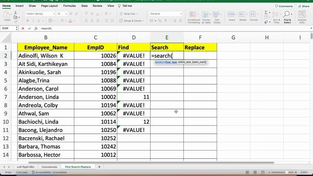 Find, Search, and Replace Functions in Excel