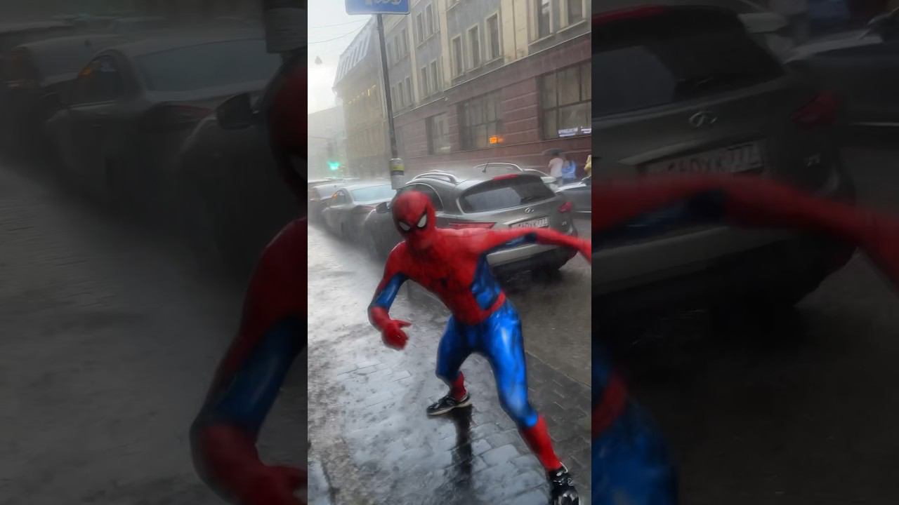 Spiderman runs in the rain#shorts