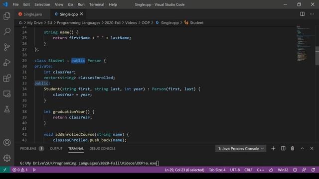 Object-Oriented Programming 1: Single Inheritance