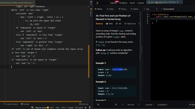 Find First and Last Position of Element in Sorted Array - Leetcode 34 - Java