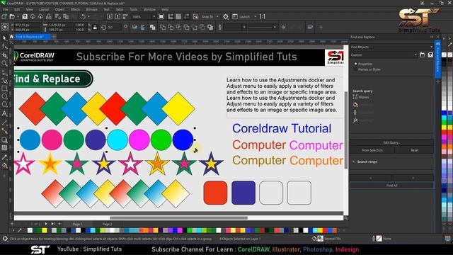 Find and Replace in Coreldraw | Detail Class | Step by Step by Simplified Tuts