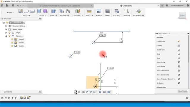 Fusion 360 design of a screw jack : Parametric sketch