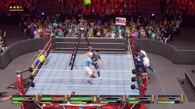 WWE 2K22 - Messi Mbappe  Ramos vs. Ronaldo Benzema  Haaland - Ladder Match  PS5 4K60