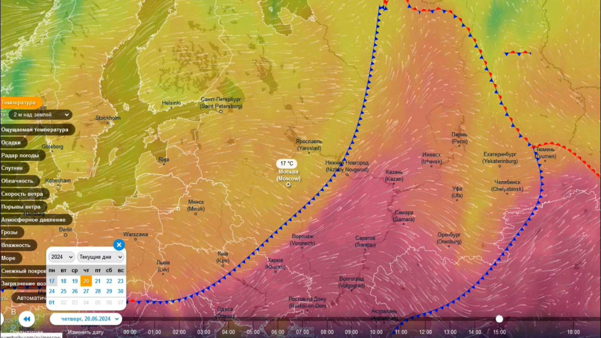 С 21 июня холодный фронт завершит период влажной субтропической погоды на ЕТР. Прогноз погоды