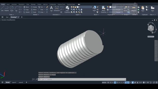 Hexagon Headless Bolt in AutoCAD 3D