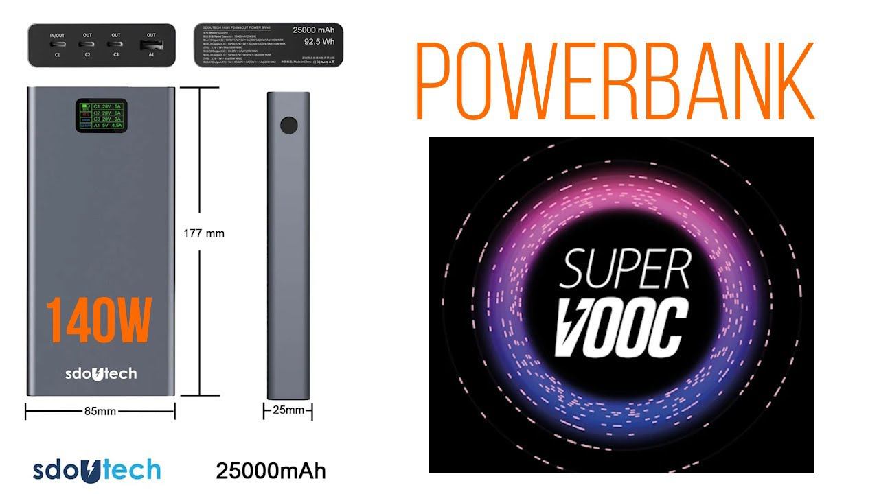 PowerBank 140W для BBK - Oneplus | Oppo | Vivo | Realme - SuperVOOC | Warp | Dash | Flash Charge