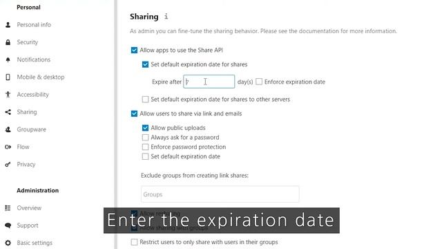 How to set expiration date for shares in Nextcloud