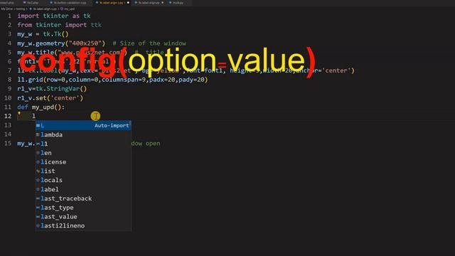 Tkinter alignment of text in directions in a Label using anchor attributes by using radio buttons