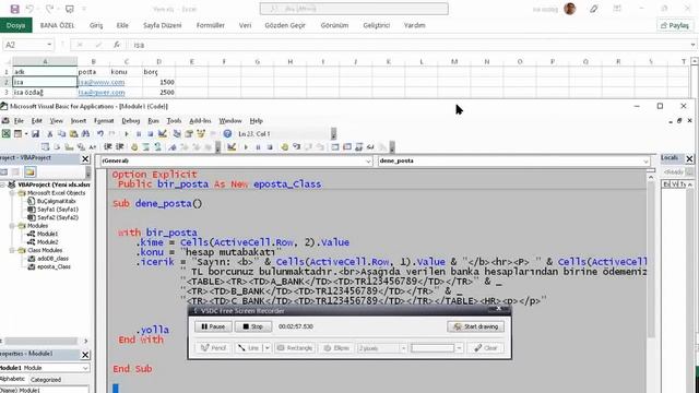 excel vba class modul kullndığım kodlar
