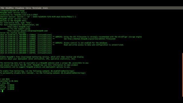 utilizzare MongoDB in docker