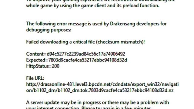 Error  Failed to download a critical file  Drakensang Online