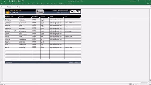 Password Keeper Excel Template | Personal Password List in Excel