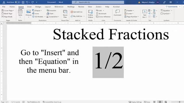 Stacked Fractions in Microsoft Word (365)