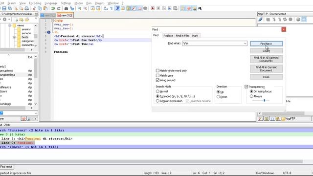 Notepad plus plus ricerca con espressioni regolari