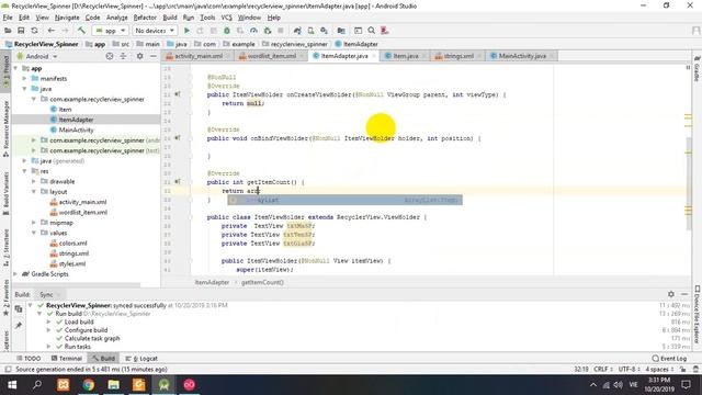 Android Studio : Recycler View And Spinner