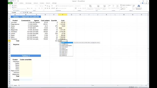 Excel 2010 : Calculs simples