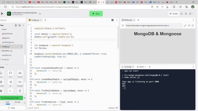 MongoDB and Mongoose   Install and Set Up Mongoose   Learn   freeCodeCamp Part One Back End and API