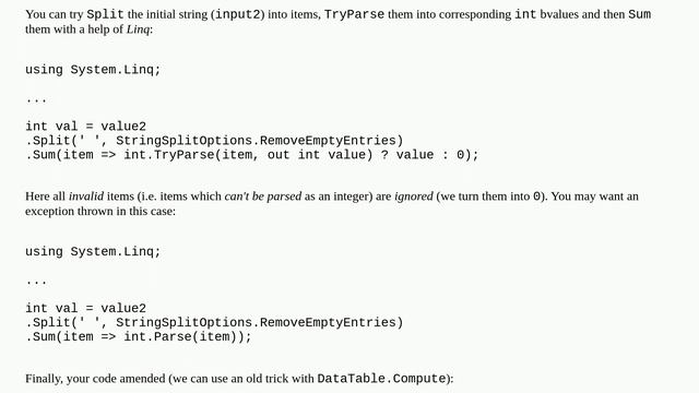 Convert String to Int in a Single Line C#