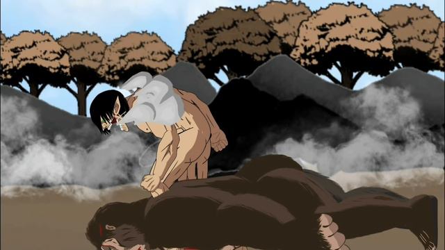 Кинг-Конг против Атакующего Титана, Титана-Зверя, Титана Эрена. Рисунок мультфильма 2 Анимация 1080p