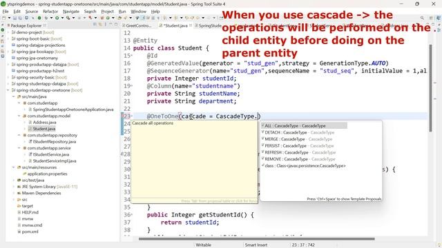 Spring Boot tutorials | Spring Interview Questions - What is the use of cascade attribute?