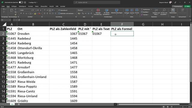 Führende 0 in Excel bei 5-stelligen Postleitzahlen über eine Formel einfügen
